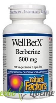 ХРАНИТЕЛНИ ДОБАВКИ Сърце и кръвно налягане БЕРБЕРИН капсули 500 мг * 60 НАТУРАЛ ФАКТОРС/ Berberine 500mg x 60 vegetain capsules